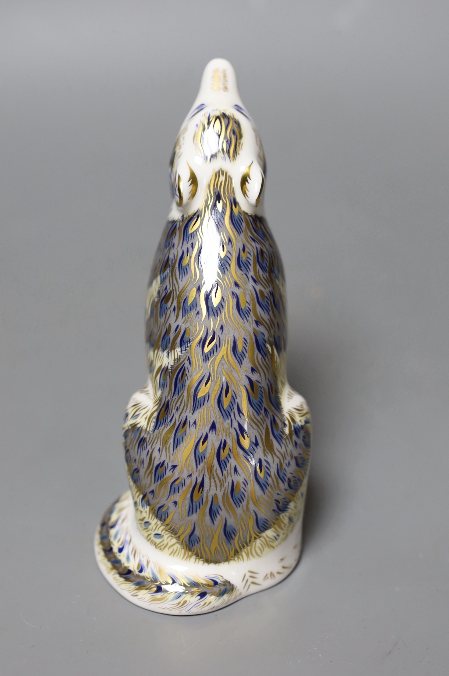 A Royal Crown Derby paperweight - Wolf, gold stopper, boxed, no certificate